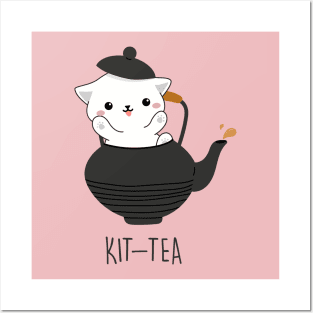 Kit-Tea Funny Cat Lover Gift Cute White Cat, Tea Posters and Art